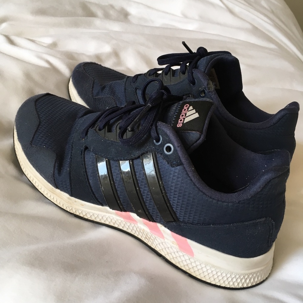 navy blue and light pink adidas sneakers